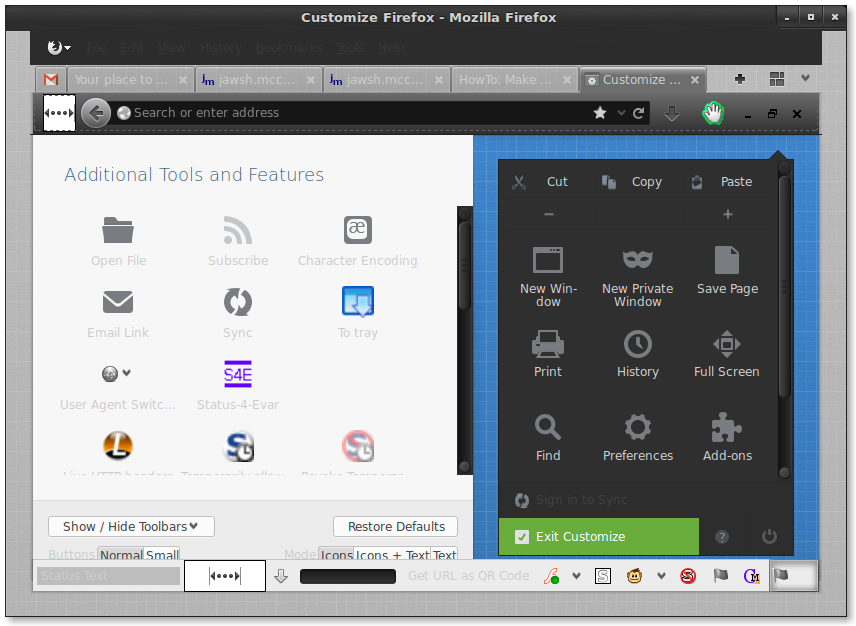 The New Firefox Customize Screen
